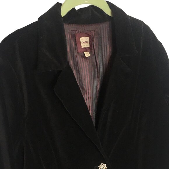 Black Velvet Blazer Rhinestone Buttons Jacket Womens XL - Picture 4 of 16